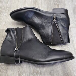 Frye Black Leather Ankle Boots with Zipper